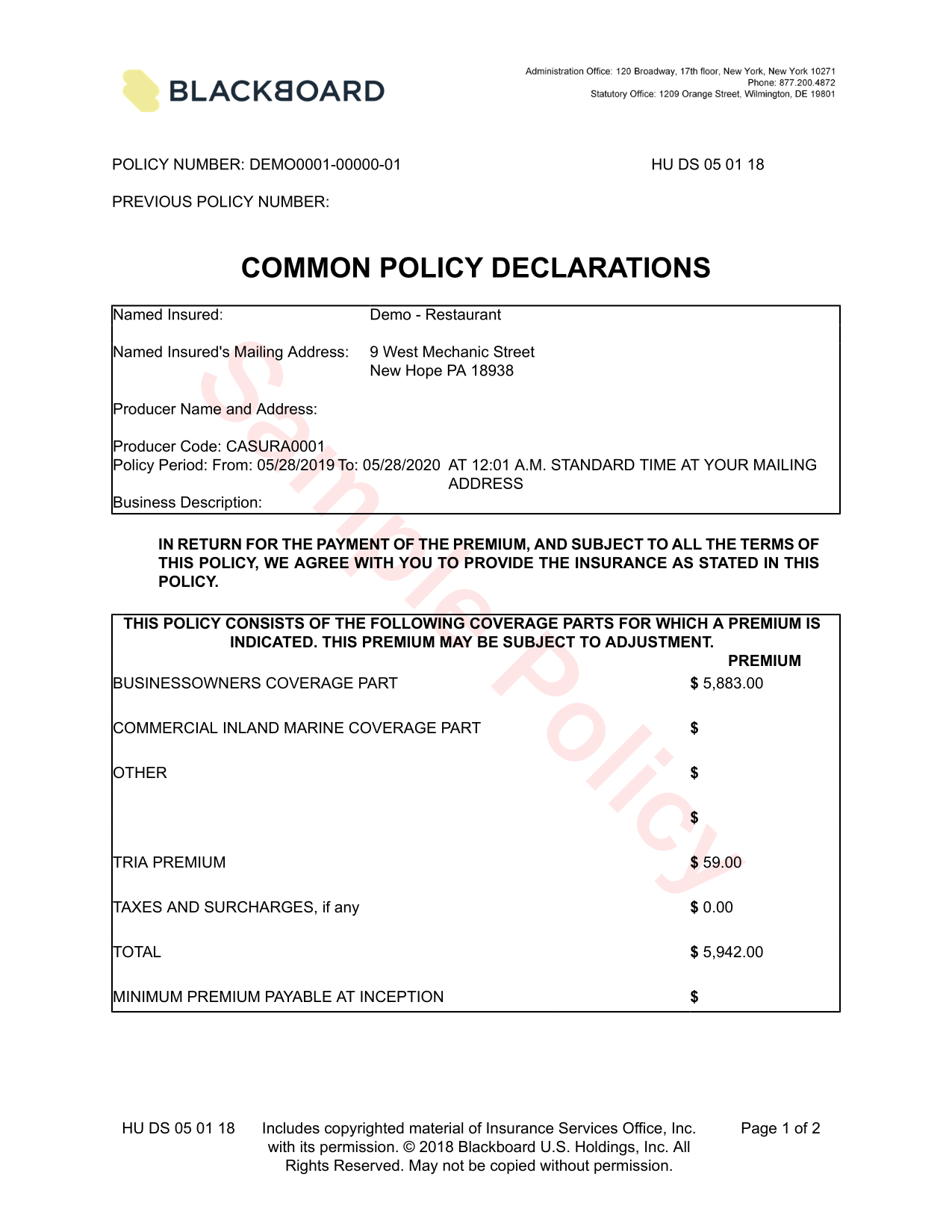 Extracting Business Insurance Details from BOP PDF preview
